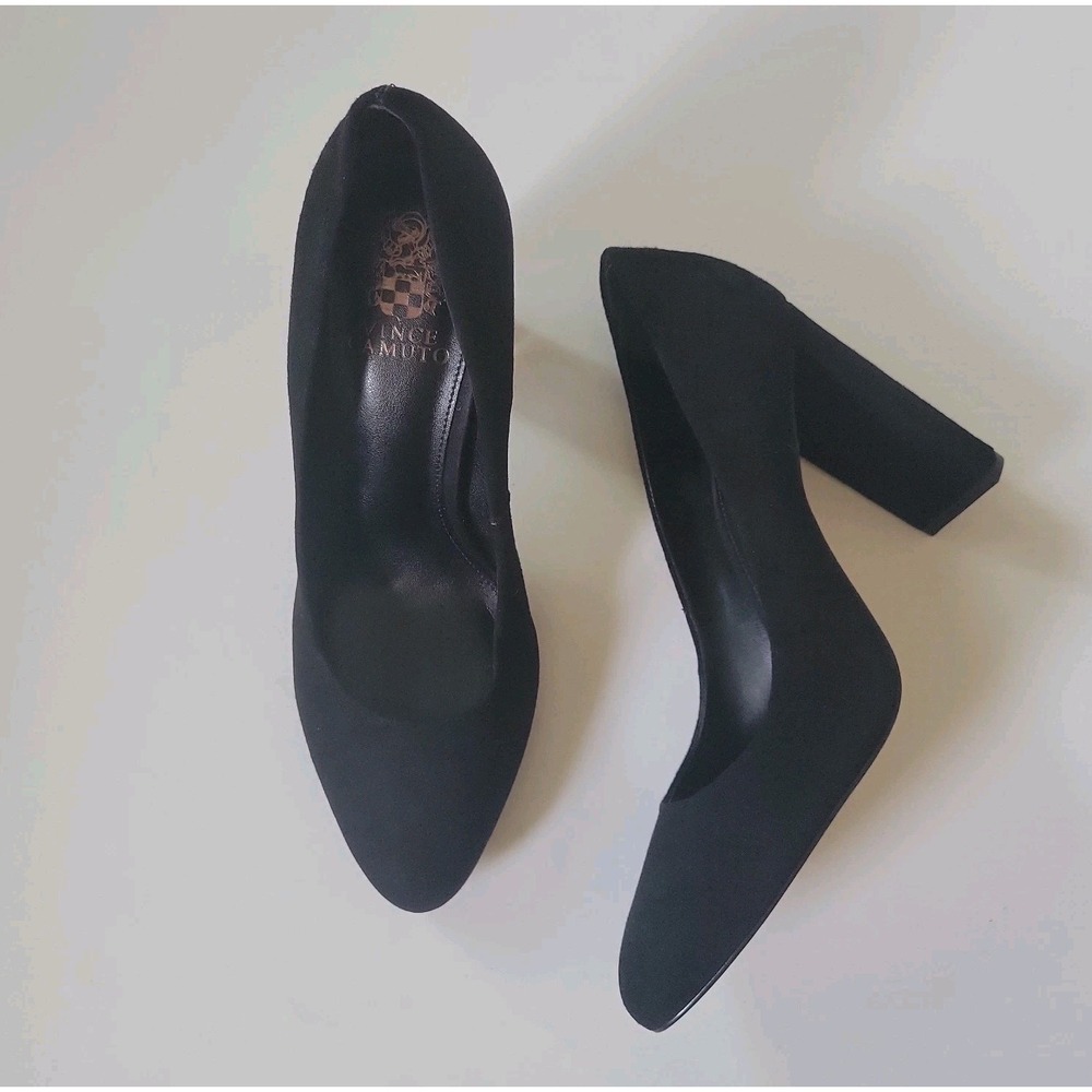 Vince Camuto Desimmy Block Heel Pumps 10M Black Suede Point Toe  Classic